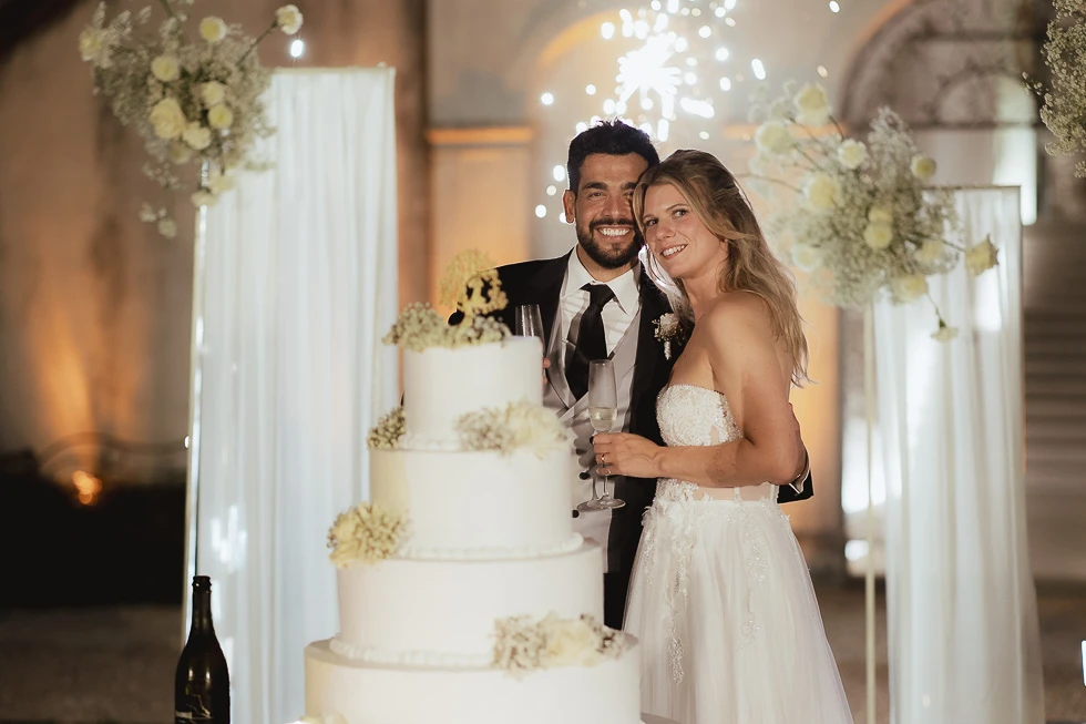 Dettagli della torta nuziale a Villa Selvatico