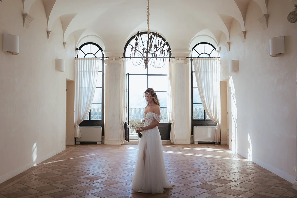 Giulia pronta per la cerimonia a Villa Selvatico